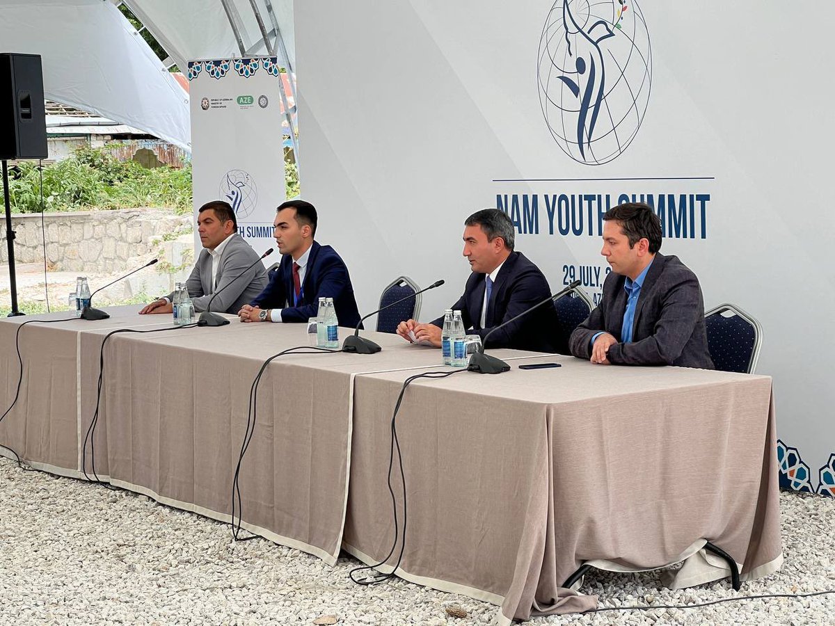 MaftunAbbasov's tweet photo. Today the #Shusha session of the Youth Summit of the influential #NonAlignmentMovement started its work. The participants over 60 countries have been informed that during 28 years of Armenian occupation, the city had faced #urbacide. (2/1) @NAMChairAZ @namyouthnetwork https://t.co/LtJh1Wtly3