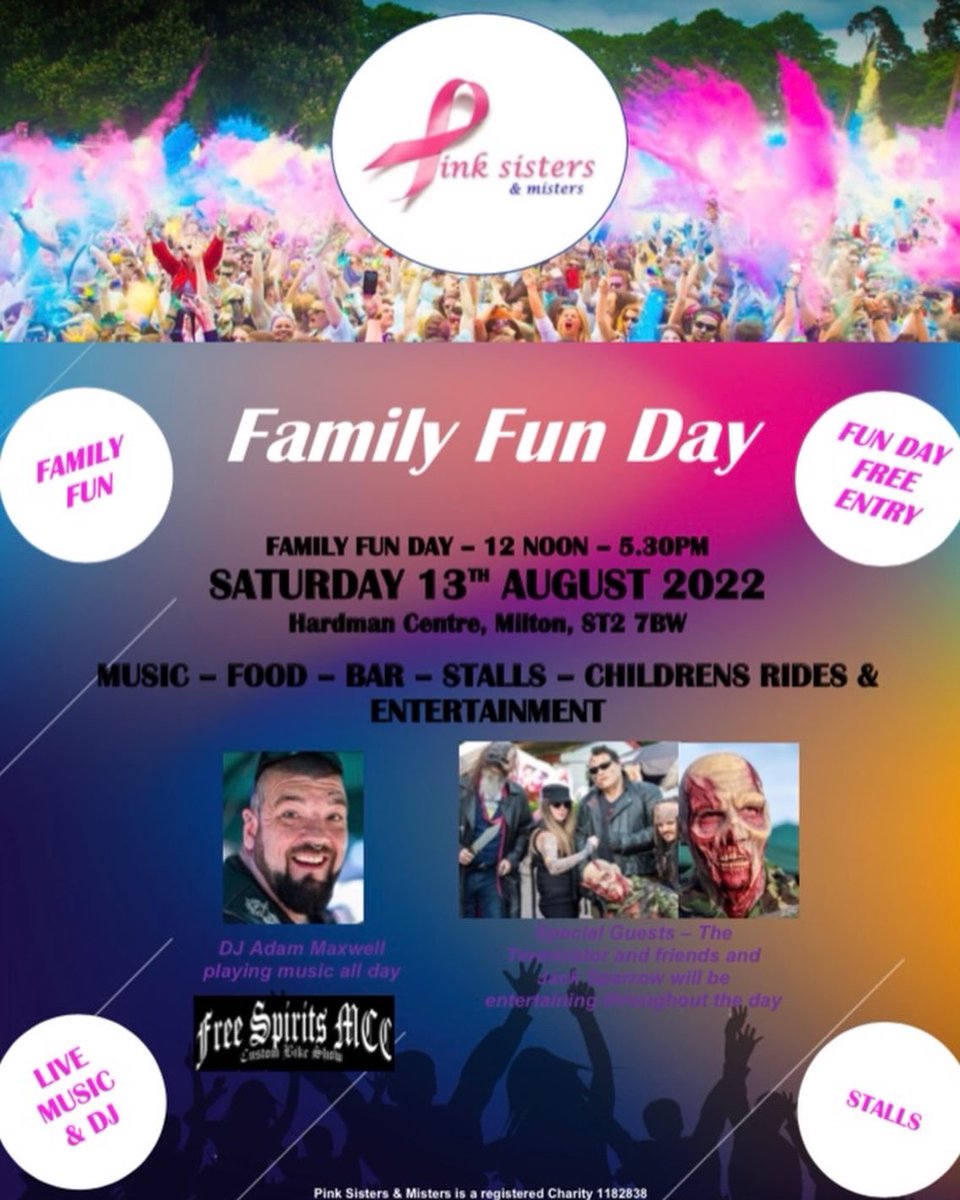 2weeks until our next #pinksistersfestival. Free fun day and ticketed evening event. Get in touch for tickets #thepinksfullmonty #familyfunday #festivaloffun #charity <a href="/PinkSisters__/">Pink Sisters & Misters Cancer Charity</a>