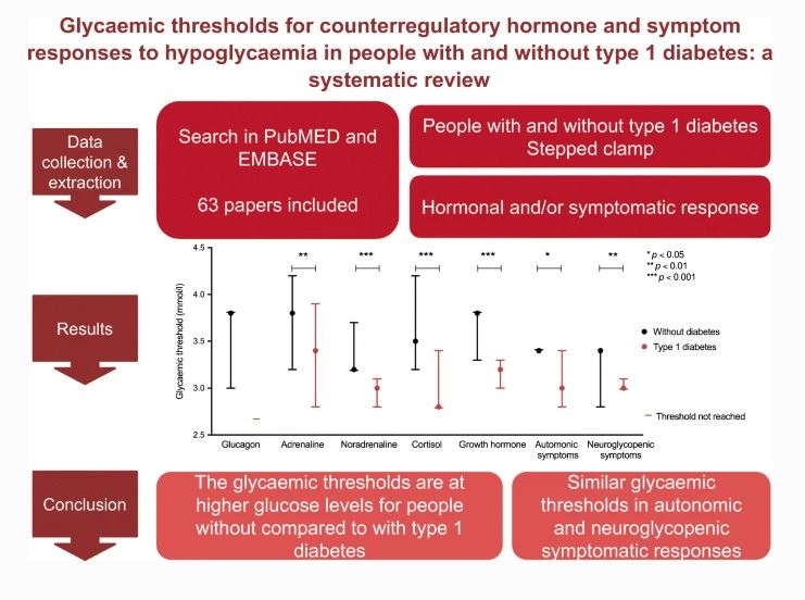 DiabetologiaJnl's tweet photo. Glycaemic thresholds for counterregulatory hormone and symptom responses to #hypoglycaemia occur at lower glucose levels in people with type 1 diabetes than in people without diabetes in a @HypoResolve meta-analysis #T1D #MedTwitter https://t.co/EqpKO4f2fB 🔓 https://t.co/5VcJxY5Aup