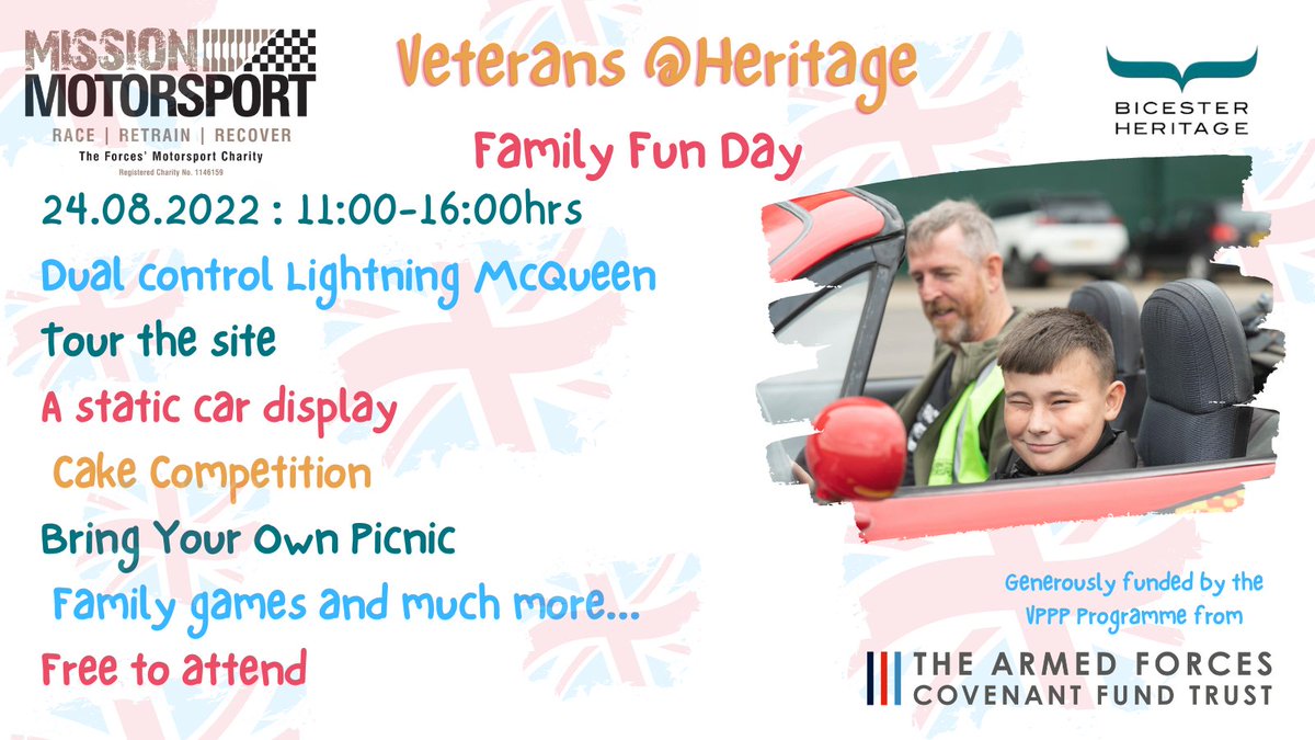 Mission Motorsport (@missionmotorspt) on Twitter photo Looking to keep the kids entertained this summer?
If you are a #Military or #Veteran family, why not join us <a href="/BicesterH/">Bicester Heritage</a> for a day of family fun?
With lots to keep you entertained why wouldn't you?
Register to attend here:
mm-families-day.eventbrite.co.uk Looking to keep the kids entertained this summer?
If you are a #Military or #Veteran family, why not join us <a href="/BicesterH/">Bicester Heritage</a> for a day of family fun?
With lots to keep you entertained why wouldn't you?
Register to attend here:
mm-families-day.eventbrite.co.uk
