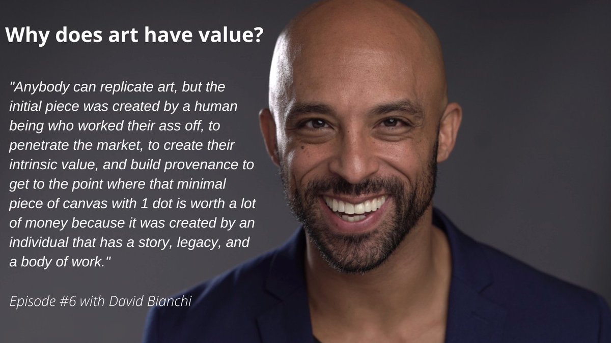 TheCuratedShow's tweet photo. On episode #6 of the @CuratedNFTShow, we asked spoken word artist and creator of #Spinema™ @davidbianchi "Why does art have value?"
His answer is simple yet powerful.
@davidbianchi joins host @sabsnft & Tyler on the podcast 👉 https://t.co/DW2HVjki1p https://t.co/q4cIvlyXfp