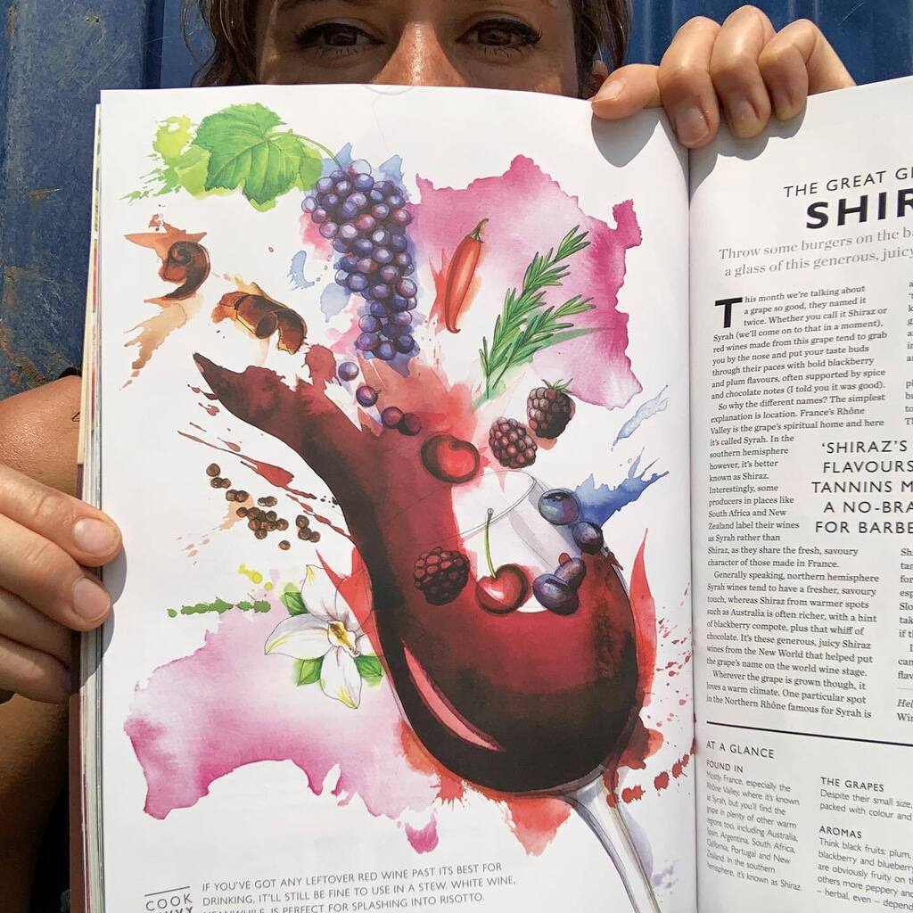 It’s Friday! Here’s my Illustration feature in this months ‘The Great Grape Guide’ for Waitrose Magazine. Bringing the aromas and flavour notes of Shiraz to life! 

#waitrosefood #greatgrapeguide #winereview #wineillustration #drinksillustration #flavour… instagr.am/p/Cgl_g87M6lF/