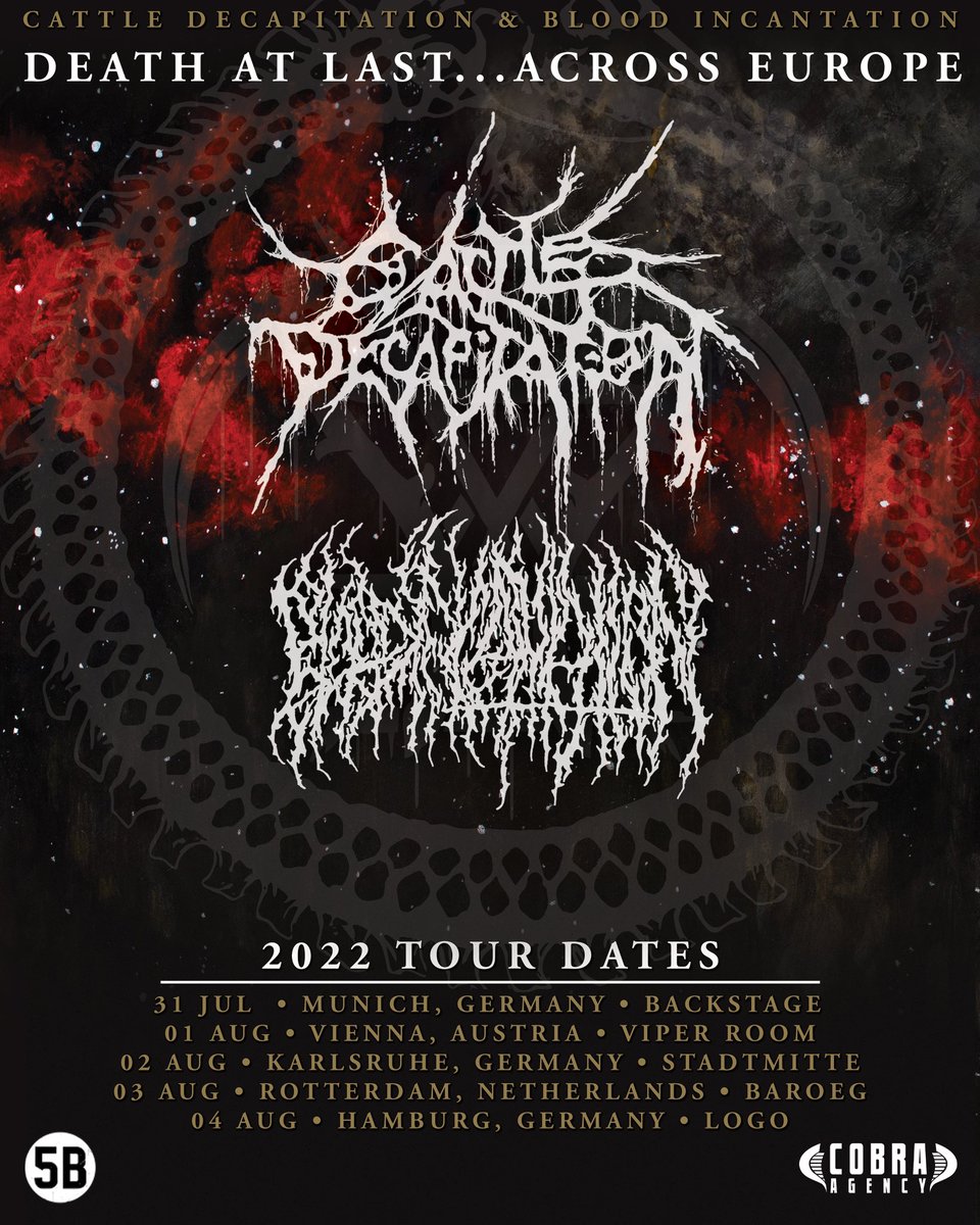 Our upcoming shows with Blood Incantation start this weekend in Munich, do you have your tickets yet? Get yours at cattledecapitation.com | Be there! 🔥🌋🔥🌋