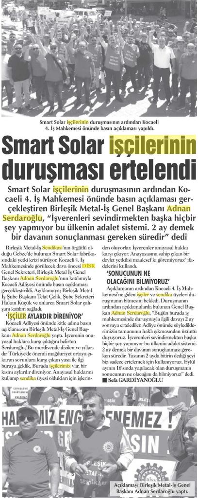 BirlesikMetal's tweet photo. Smart Solar işçilerinin duruşması yine ertelendi...
#SmartSolardaTopluSözleşmeİstiyoruz https://t.co/otiJl8eoc6
