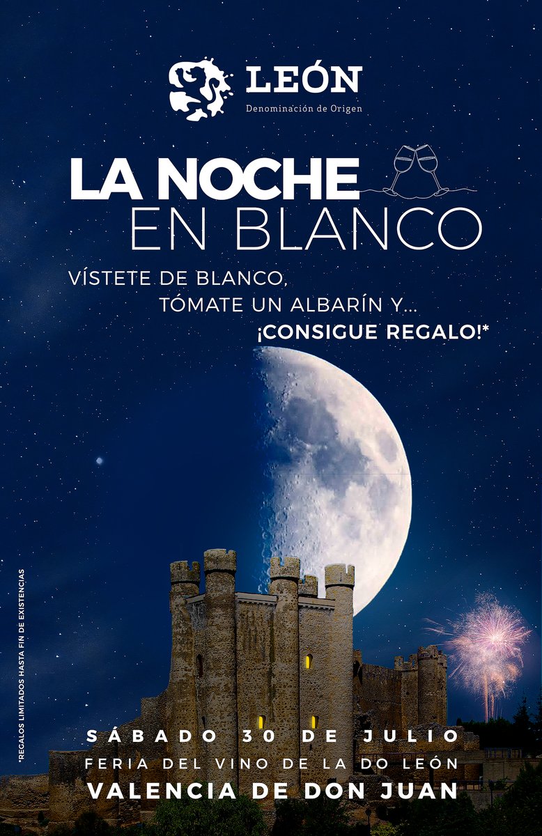 ¿Tienes planes mañana?

En la Feria del Vino de la DO León celebramos «LA NOCHE EN BLANCO». Ven vestido de blanco, pide un Albarín y ¡te llevas regalo!

#HazLeón #IDOLeón #Albarín #leonesp #PideUnLeón
