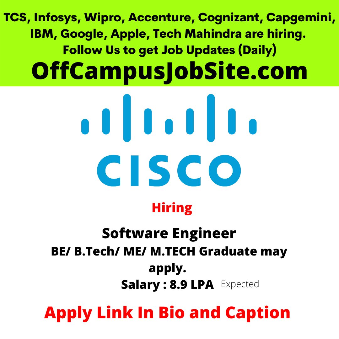 OffCampusSite's tweet photo. Cisco Off Campus Drive                                           
 ✅ Apply Now👇👇
https://t.co/wkYKeuoLlP
https://t.co/wkYKeuoLlP                                           
#jobvacancy #jobupdates #jobalert
#jobsinindia #jobshiring #jobsearch #itjobs # https://t.co/2EvP6LDYHf