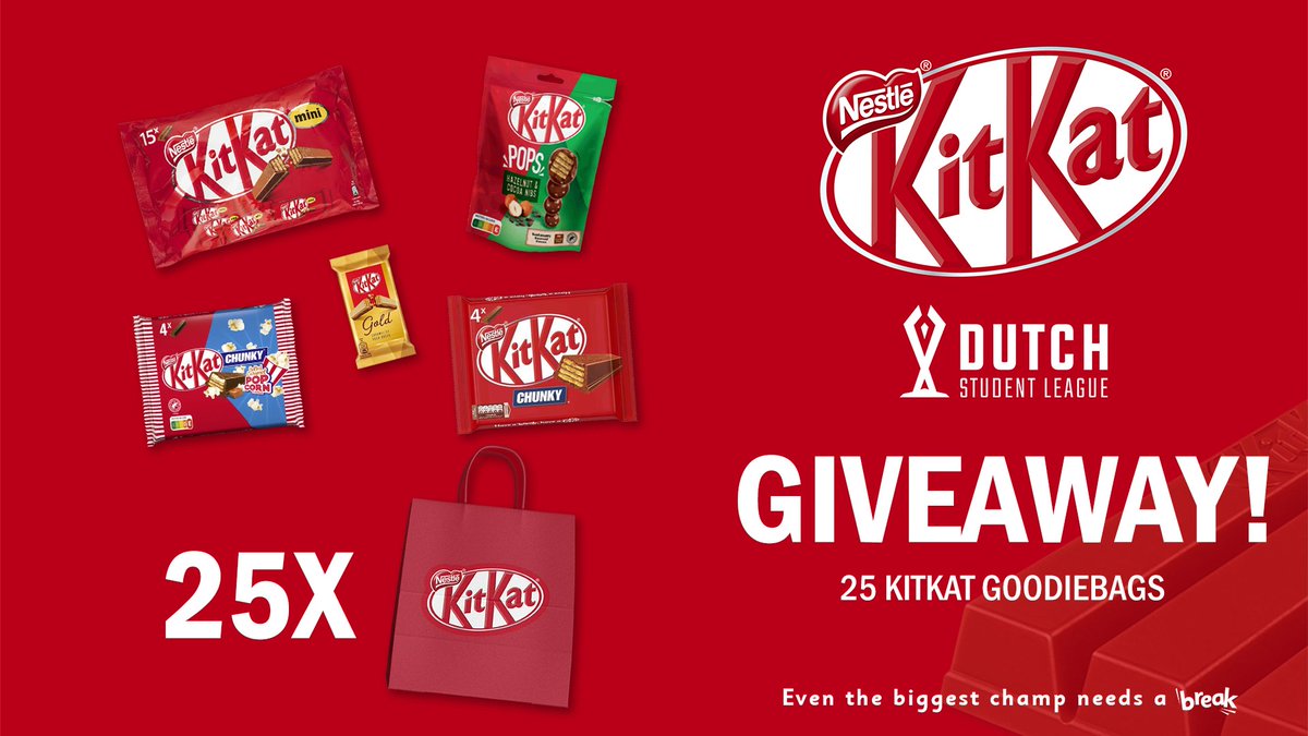 StudentLeagueNL's tweet image. 25 goodiebags, 25 winnaars! @KITKATNL en @StudentLeagueNL gaan heel wat mensen gelukkig maken!

Hoe kan jij winnen?
- Retweet
- Volg @KITKATNL &amp;amp; @StudentLeagueNL 
- Vertel ons je favoriete LoL Champion

(loopt tot 05/08, enkel voor inwoners van Nederland)