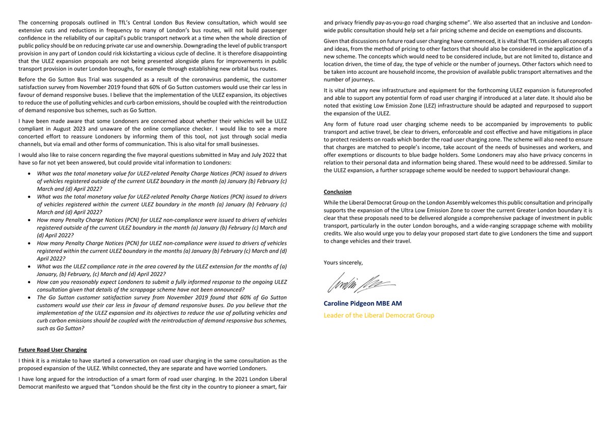 NEW: I have submitted my response to <a href="/TfL/">TfL</a>'s consultation for the ULEZ to be expanded Londonwide.
 
This policy must go hand in hand with a wide-ranging scrappage scheme including mobility credits and a comprehensive package of investment in public transport in outer London. 👇