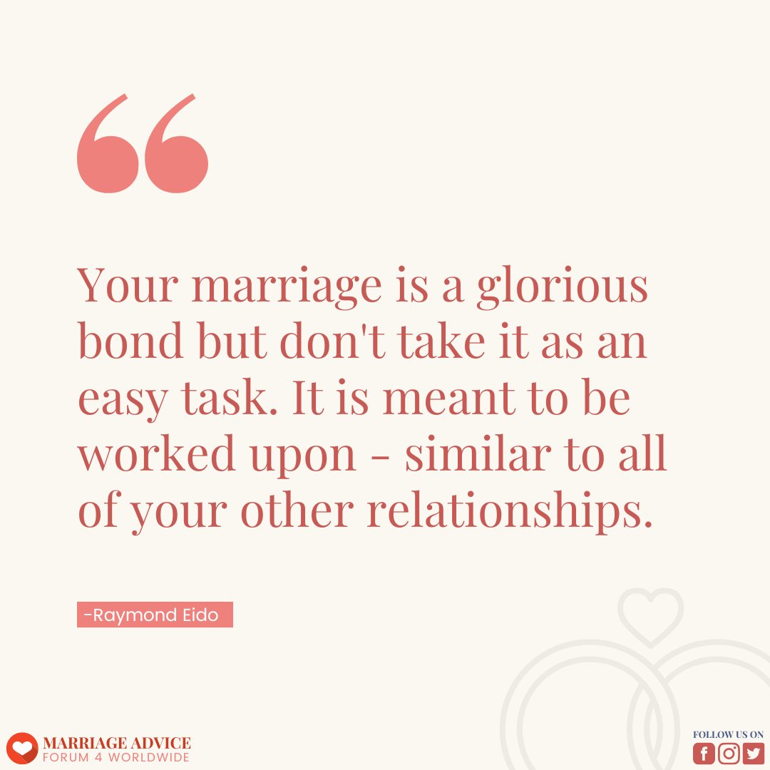 ForumMarriage's tweet photo. Your marriage is a glorious bond but don't take it as an easy task. It is meant to be worked upon - similar to all of your other relationships.
#marriagetip #marriedlife https://t.co/ZHt9tTrzgs