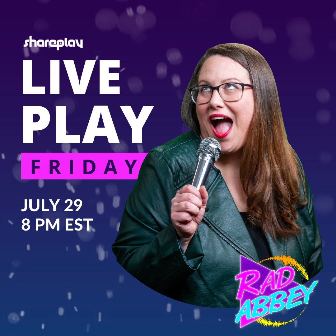 It's almost time ... LivePlay Friday featuring <a href="/rad_abbey/">Rad_Abbey</a> is TONIGHT at 8 PM EST. Trust us when we tell you – you won't want to miss it! #SharePlayConnect #LivePlayFriday