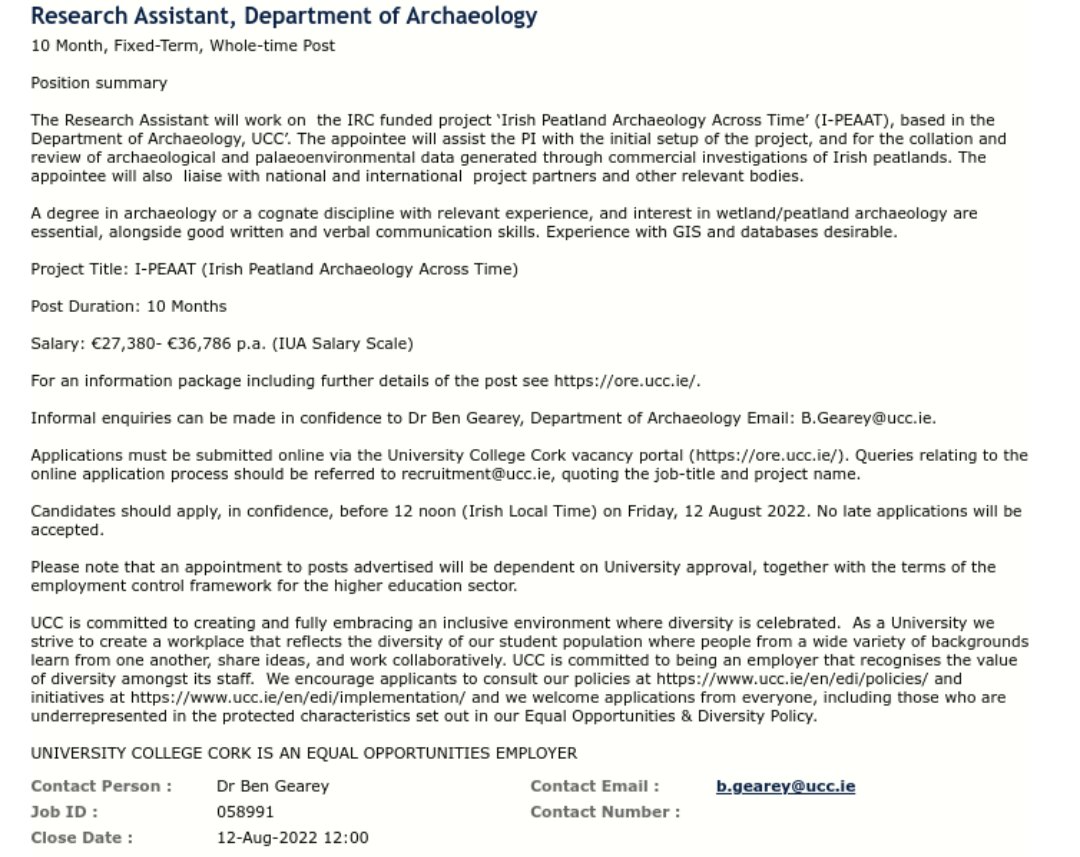 Stonebenj (@benjamingearey) on Twitter photo JOB ALERT!! Research Assistant <a href="/UCC/">UCC Ireland</a> <a href="/uccarchaeology/">UCC Archaeology</a> working on #Peatland #Archaeology #Palaeoenvironments DM me for more info/informal chat JOB ALERT!! Research Assistant <a href="/UCC/">UCC Ireland</a> <a href="/uccarchaeology/">UCC Archaeology</a> working on #Peatland #Archaeology #Palaeoenvironments DM me for more info/informal chat