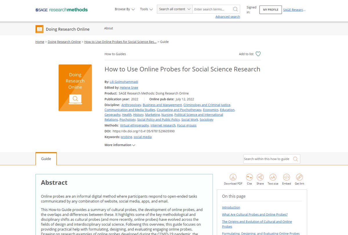 IN_TOUCH_UCL's tweet photo. Published! 'How to Use Online Probes for Social Science Research' by In-Touch's Lili Golmohammadi, in SAGE Research Methods: Doing Research Online: https://t.co/jQ9BN9hrrw #MethodsCases #design https://t.co/jox5Dw02nM