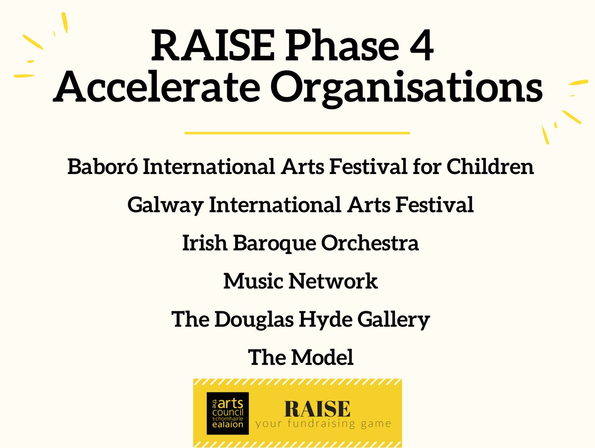 artscouncil_ie's tweet photo. 📣After a competitive application process, we are delighted to announce that 6 organisations for #RAISE Phase 4 have been selected! Thank you to all who applied, and congratulations to those selected.
Applications for RAISE Academy & Advance are now open: https://t.co/Hjz4BSvcUx https://t.co/ENhDXBKj1I