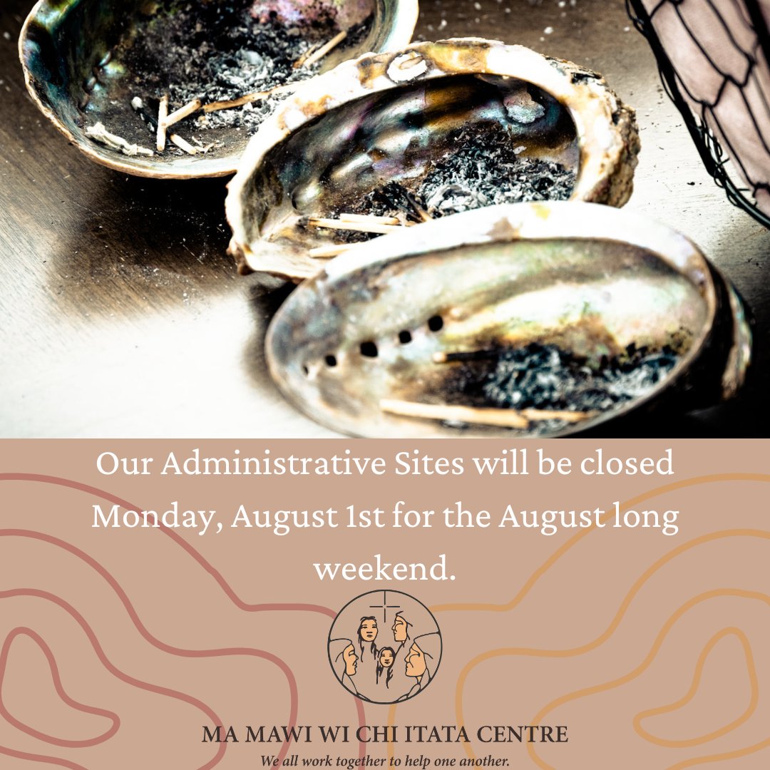 Our administrative sites will be closed Monday, August 1st for the August long weekend. We will reopen on Tuesday, August 2nd! Happy Long Weekend! #Winnipeg #NorthEndWPG #MaMawi #IndigenousLed