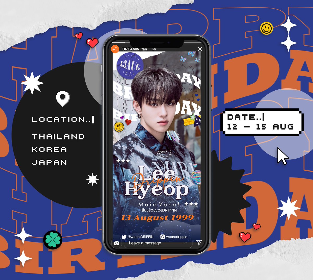 mamakiza's tweet photo. ▶▷ Happy Birthday LEE HYEOP #이협 DRIPPIN IG STORY ◁◀

Date: 12 - 15 AUGUST 2022
INSTAGRAM App
Location: THAILAND 🇹🇭 SOUTH KOREA 🇰🇷 JAPAN 🇯🇵

Project by: @mamakiza @aomamLLJCH

hashtag: #HappyGodLeeHyeopDay 

@DRIPPIN #이협 #LEEHYEOP #อีฮยอบ #드리핀 #DRIPPIN https://t.co/rdIxxymYDA