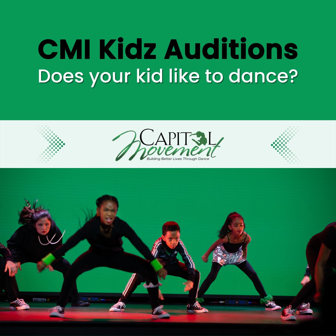 CMI Kidz gives an opportunity to improve to children who have prior dance training and to ones who don't. 🕺

If all your 5 to 13-year-old children talk about is dance, bring them to auditions on September 9 at 6:30 pm at 315 G St SE, Washington, DC 20003. ✨

#dcdance #cmikidz