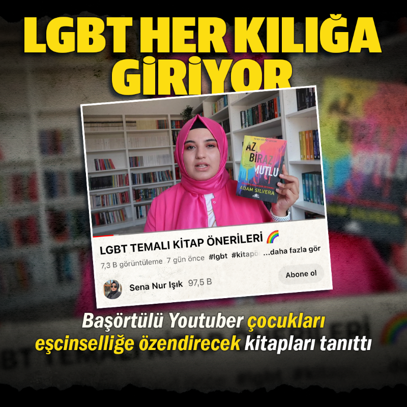 yenisafak's tweet photo. Ergenlik çağındaki çocuklara kitap tavsiyesi yayınları yapan Sena Nur Işık (24), LGBT temalı kitap önerileri isimli bir video paylaştı.

Belediyelerin fuarlarına davet edilen, imza ve söyleşiler yapan Işık'ın başörtülü olması, LGBT'nin her kılığa girdiğini bir kez daha gösterdi.