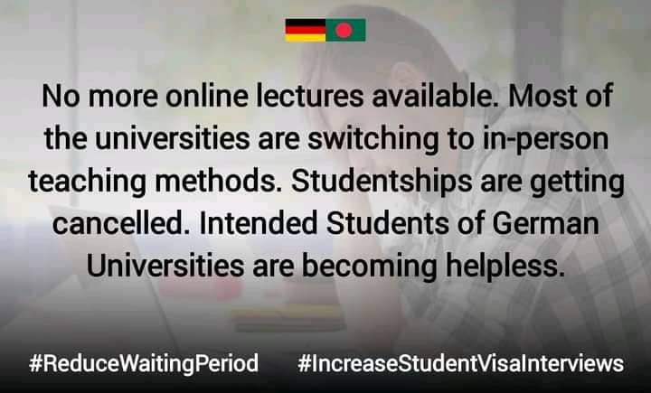 LabibAh91624478's tweet photo. Anxiety and depression level is very high among the students. We are expecting a visa before our classes start but no one is getting it on time
@GermanEmbassyBD 
@MdShahriarAlam
H.E.@GerAmbBD
@JRJanowski85
@BDMOFA
@AKAbdulMomen
Reduce Waiting Period
#ProvideMoreStudentSlots https://t.co/0jyjO0jtOw