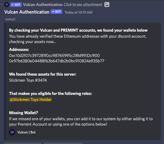 This really is a game changer! No links to click, and verified instantly! Congrats <a href="/mulligan/">Brenden Mulligan</a> and thank you for making this space safer! <a href="/PREMINT_NFT/">Old PREMINT Account</a> <a href="/VulcanAuth/">Vulcan</a>