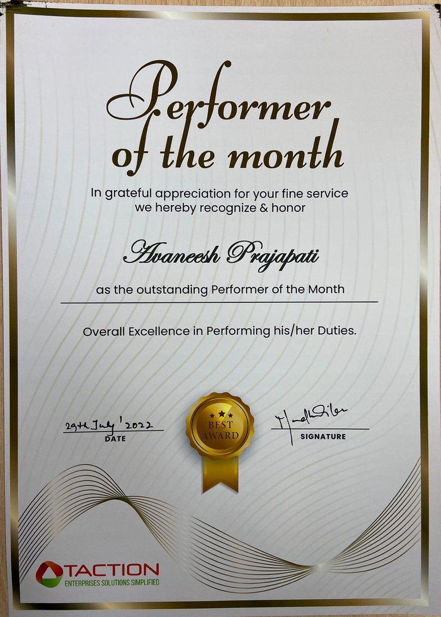 tactionsoftwar's tweet image. Congratulations Avaneesh Prajapati for grabbing the employee of the month award. Keep up the excellent work!
Thank you for your contributions and excellence in performance.
#tactionsoftware #monthend #monthendparty #officefun #officecelebration #officeculture