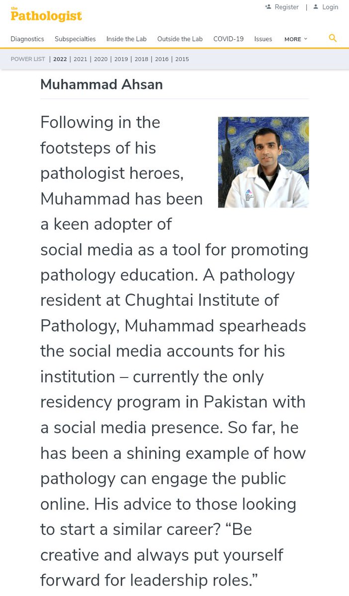 Honored to be on the Pathologist Power List this year along with so many amazing people. Thank you @pathologistmag and all of my colleagues and mentors.

Here is link for the pathology #PowerList2022

thepathologist.com/power-list/2022