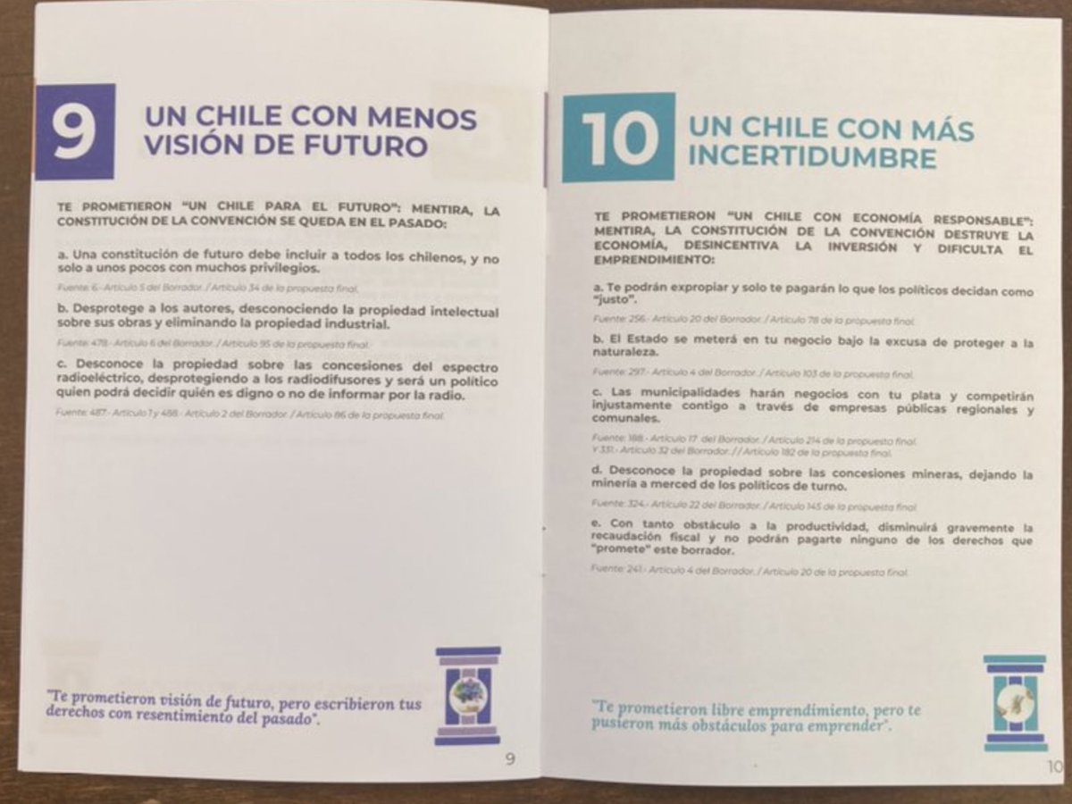 N_PrensaCL's tweet photo. Falsedades como que el nuevo texto constitucional promueve el aborto hasta los 9 meses, que no garantiza la propiedad de la vivienda o que delincuentes podrán votar y participar en elecciones populares, están incluidos en el material. https://t.co/QrmA4ktjrO
