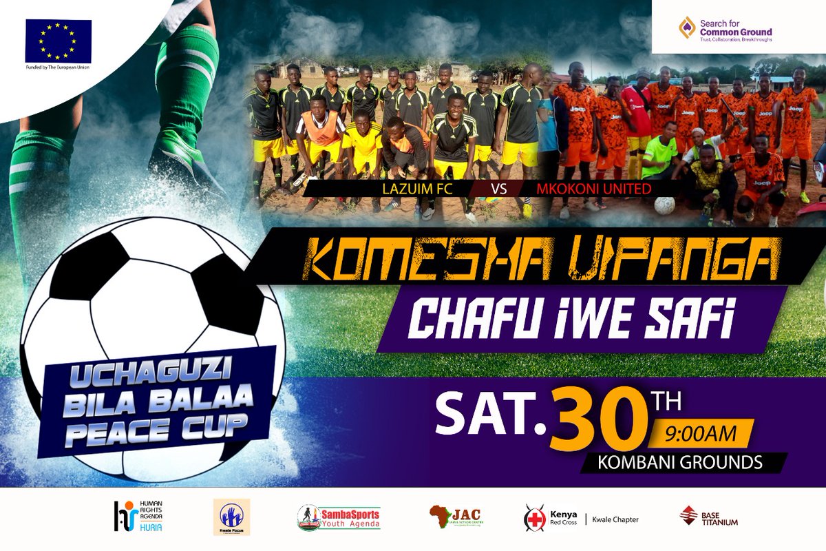 Kesho tutakuwa ukumbi wa Kombani, Matuga kujiunga kwa mechi ya Vijana kushabikia #uchaguzibilabalaa

<a href="/JamiiAction/">Jamii Action Centre [JAC]</a> <a href="/Samba4Youth/">SambaSports Youth Agenda</a> <a href="/ngaosKE/">NGAOs</a>