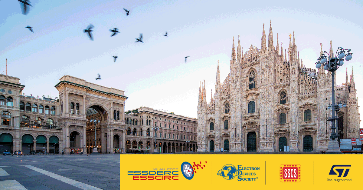 ST_World's tweet photo. Interested in solid-state #devices and #circuits? ST will be at #ESSCIRC #ESSDERC 2022 to present several papers, workshops, and a special keynote surrounding the state-of-the-art in the industrial world. Join us in Milan, from 19 to 22 September. More at https://t.co/kRJpJFO6Af https://t.co/xgIoE273ir