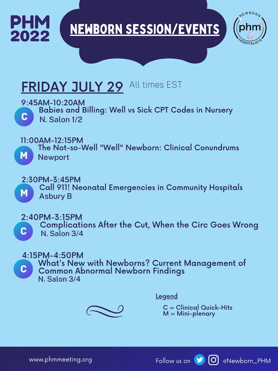 ⭐️⭐️FRIDAY JULY 29 #NEWBORNPHM SESSIONS/EVENTS @PHMConf @DisneyParks 👶🏽👶🏼👶🏾 ✅ M: Clinical Conundrums ✅ M: Neo Emergencies in @communityphm ✅ CQH: Billing in nursery ✅ CQH: Circ complications ✅ CQH: New w/ Newborns 👨‍⚕️👩‍⚕️👩🏽‍⚕️👨🏿‍⚕️ 👀 you there! @WiPHM