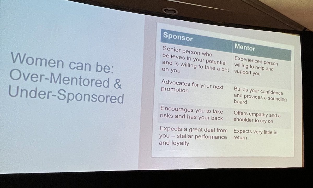 Salient points:
-🚺 Ambition erodes at 2 yr mark
-Ⓜ️-shaped career trajectory
-🚺 Over Mentored, Under Sponsored

Identify your strategy:
-Ask yourself: To What Purpose?
-Worker 🐝 ➡️ Strategic Resource 
-Clueless ➡️ Connected 🌐
-Perfection ➡️ Passion ✨
-ID Sponsors 👏