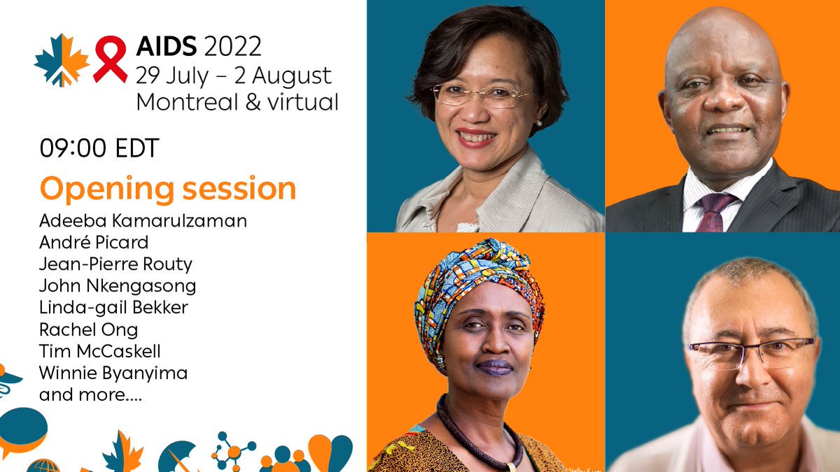 LIVE – The #AIDS2022 opening session, featuring Co-Chairs <a href="/ProfAdeeba/">Adeeba Kamarulzaman</a> 🇲🇾 &amp; Jean-Pierre Routy 🇨🇦, Tim McCaskell 🇨🇦, <a href="/JNkengasong/">John Nkengasong</a> 🇺🇸, <a href="/Winnie_Byanyima/">Winnie Byanyima</a> 🇺🇳, <a href="/picardonhealth/">André Picard</a> 🇨🇦, <a href="/LindaGailBekker/">Linda-Gail Bekker</a> 🇿🇦,  <a href="/RachelOngSG/">Rachel Ong</a> 🇸🇬, and more. 
 
Delegates join us in Room 220 d/e or Channel 1.