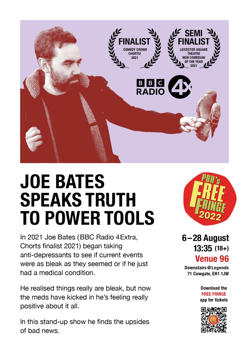 joebatesss's tweet photo. Oh shit just over a week until JOE BATES SPEAKS TRUTH TO POWER TOOLS comes to Edinburgh! 

It's a comedy journey through one man's madcap life: you can find out which man by coming along to the show.

Big thx to the brilliant @NoneMoreGreen for this amazing flyer! https://t.co/1XYCAfe1nR