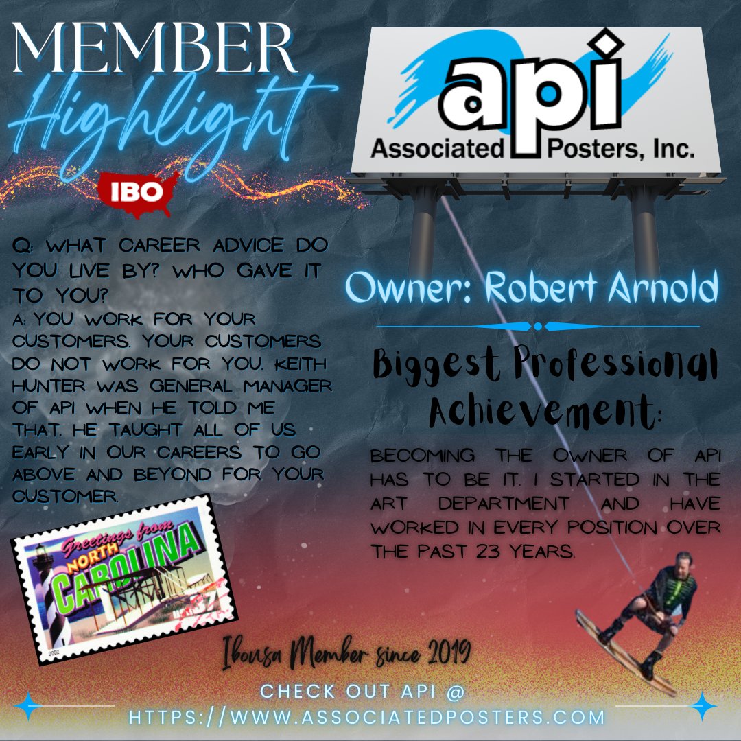 💡Member Highlight: API
API has been an IBOUSA member since 2019. Robert Arnold started with API 23 years ago, and has worked every position within, and is now the proud owner. If you haven't had the pleasure of doing business w/ API, check them out below: associatedposters.com