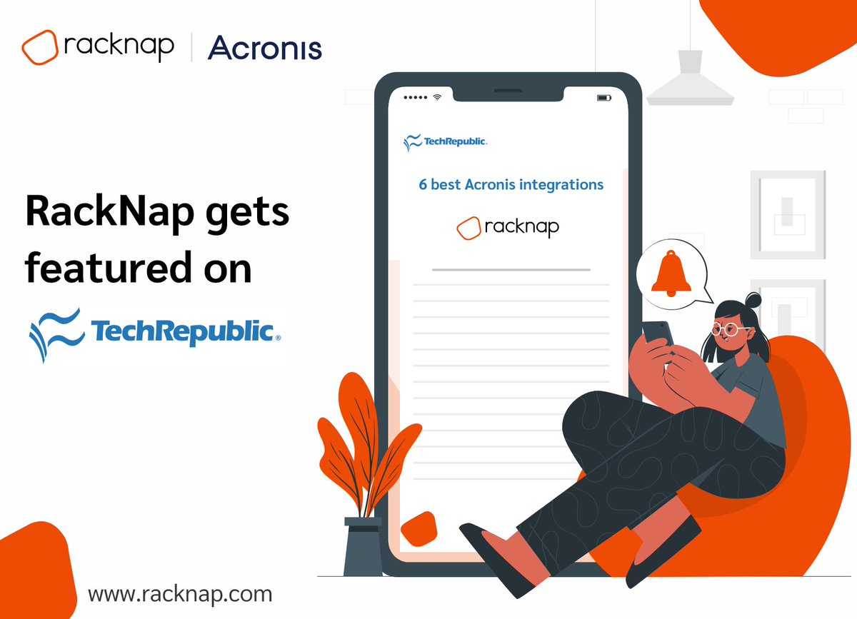 RackNap's tweet photo. RackNap gets listed on @TechRepublic amongst the best Acronis Integrations. 
The article highlights how RackNap integration helps service providers &amp; distributors resell @Acronis Cyber Protect #Cloud with end-to-end #automation. 
https://t.co/asEfnt0RfC https://t.co/fGMKNX1SeA
