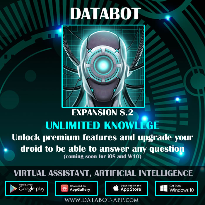 DatabotApp's tweet image. Input-input-input I&apos;m still alive and getting smarter...😎
version 8.2 Unlimited Knowledge Expansion now availabe for android.
Unlock premium features and upgrade your droid to be able to answer any question.
databot-app.com
#artificialintelligence #voiceassistant
