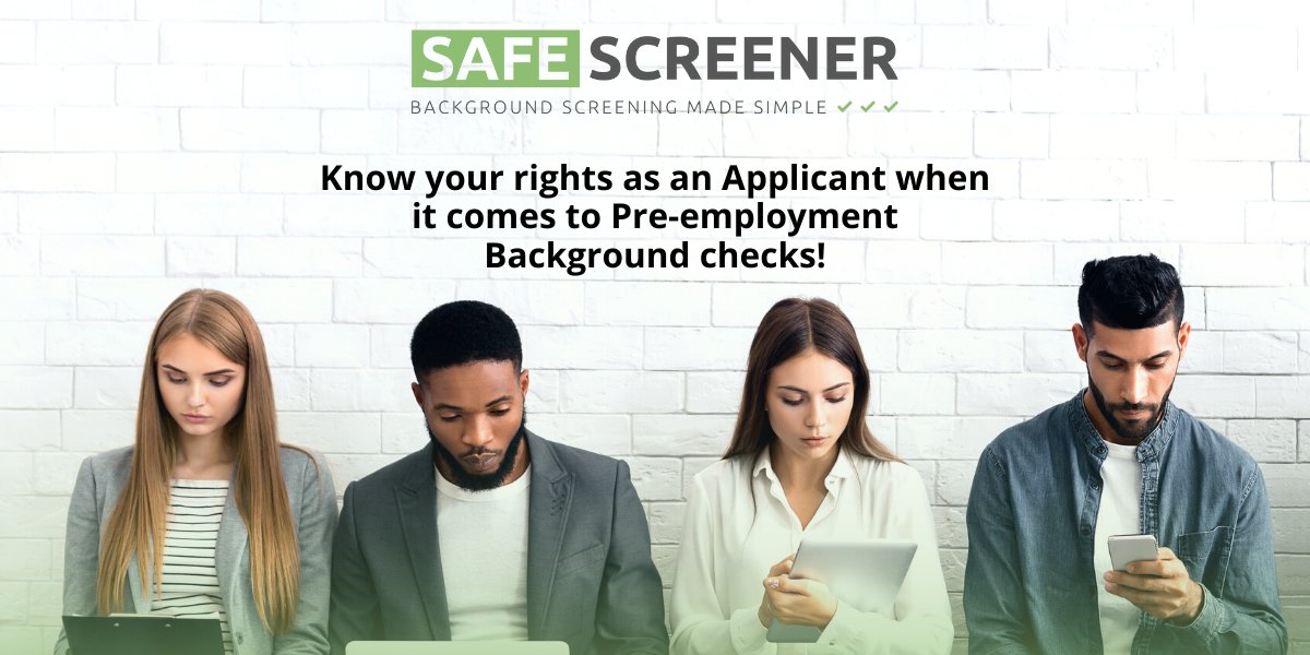 SafeScreener's tweet photo. As an applicant, you have certain rights when it comes to pre-employment background checks. It's important to know what those rights are during the hiring process. 
 
#backgroundcheck  #backgroundscreening #backgroundchecks #safescreener #screeningservice https://t.co/YIrmCdtgQD