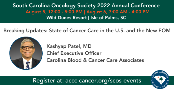 OSSOncology's tweet photo. New on 8/5 at the #SCOS2022 Annual Conference, @KashyappatelMd, Carolina Blood & Cancer Care Associates, will review factors that lead to disparities in cancer care, possible solutions, & differences between the #EOM & #OCM. Registration is still open! https://t.co/YWoEuLgiHl https://t.co/yrPIQC28ge