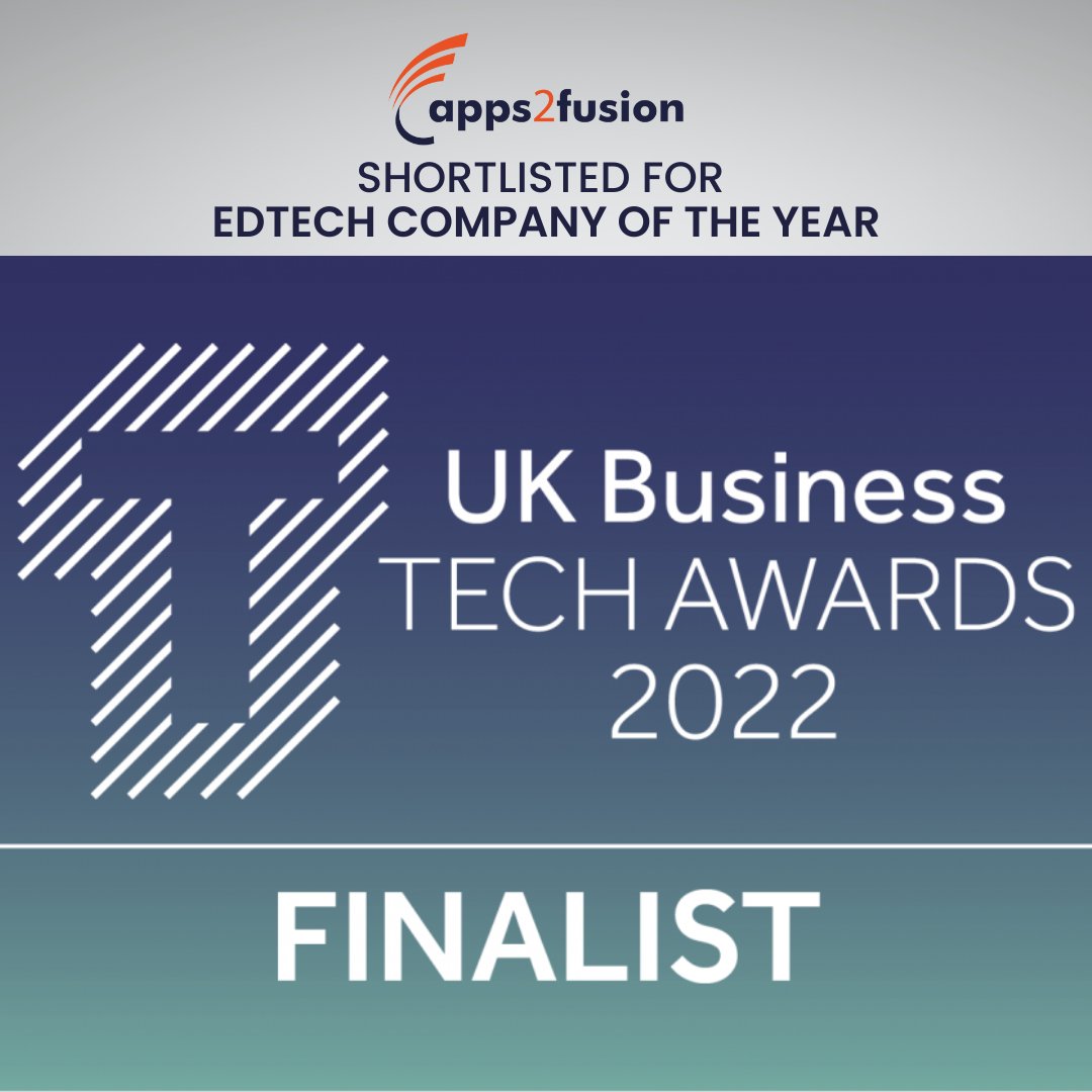 Apps2fusion's tweet image. A proud moment as @Apps2fusion has been shortlisted as a finalist at UK Business Tech Awards 2022 for the award category of EDTECH COMPANY OF THE YEAR.

Know more about the awards here: businesstechawards.com

#Apps2Fusion #a2f #events #awards #UKBusinessTechAwards