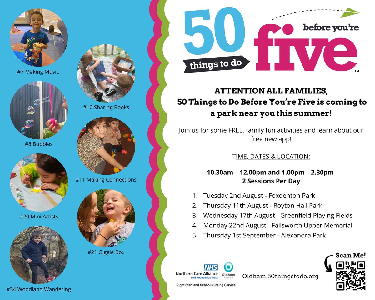 ATTENTION ALL FAMILIES,
50 Things to Do Before You’re Five is coming to
a park near you this summer to celebrate it's 1st Birthday!