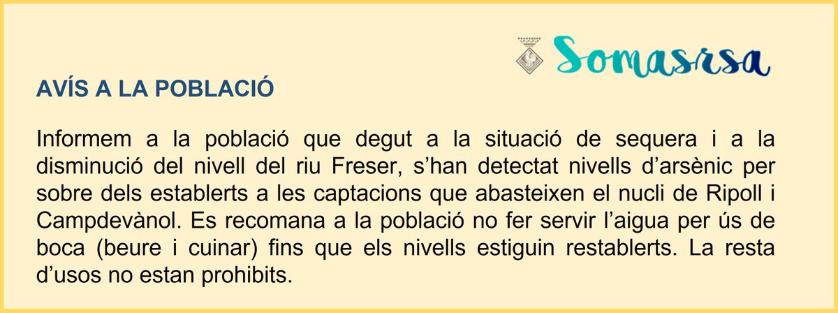 Somasr,SA (@somasrsa) on Twitter photo ⚠️💦Avís sobre la qualitat de l'aigua de consum de boca ⚠️💦Avís sobre la qualitat de l'aigua de consum de boca