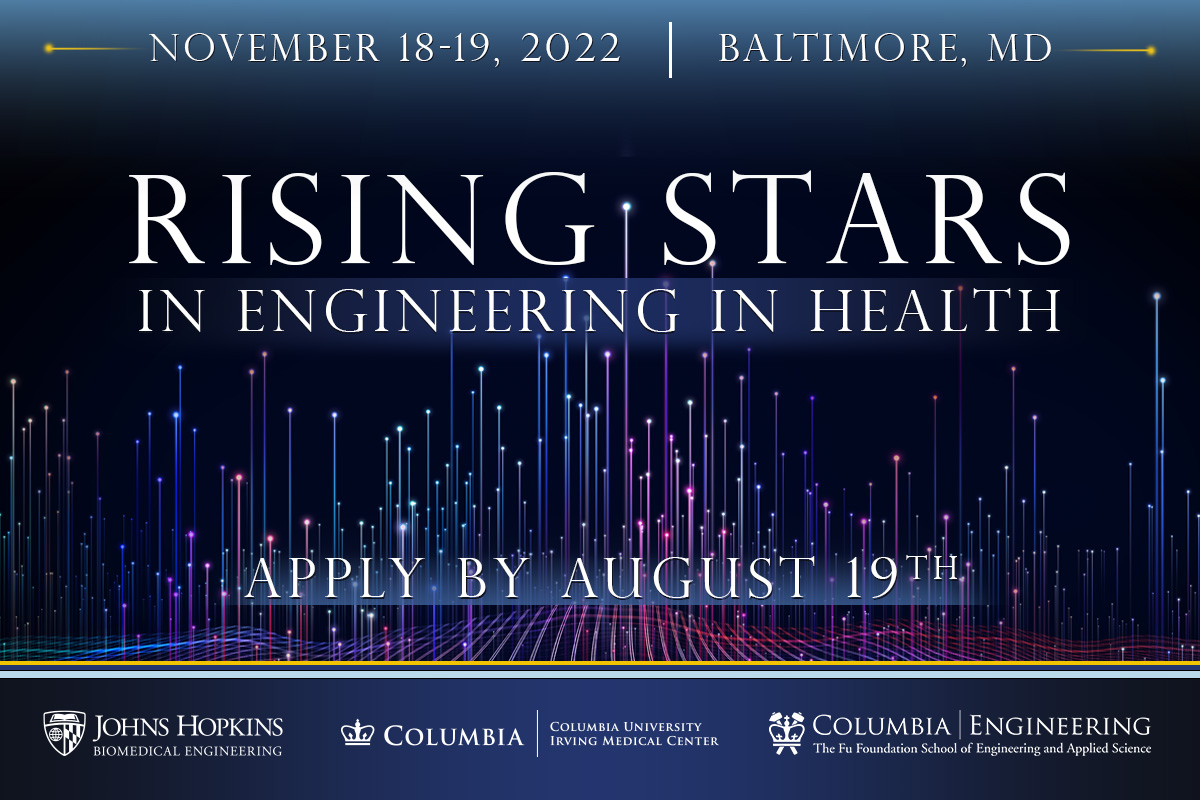 Columbia BME (@columbiabme) on Twitter photo Applications for the 2022 Rising Stars in Engineering in Health Workshop, hosted jointly by <a href="/ColumbiaBME/">Columbia BME</a> <a href="/CUSEAS/">Columbia Engineering</a> <a href="/ColumbiaMed/">Columbia Medicine</a> and <a href="/JHUBME/">Johns Hopkins BME</a>, are now open!
To learn more and to apply by August 19, visit bit.ly/CUBMEJHU Applications for the 2022 Rising Stars in Engineering in Health Workshop, hosted jointly by <a href="/ColumbiaBME/">Columbia BME</a> <a href="/CUSEAS/">Columbia Engineering</a> <a href="/ColumbiaMed/">Columbia Medicine</a> and <a href="/JHUBME/">Johns Hopkins BME</a>, are now open!
To learn more and to apply by August 19, visit bit.ly/CUBMEJHU