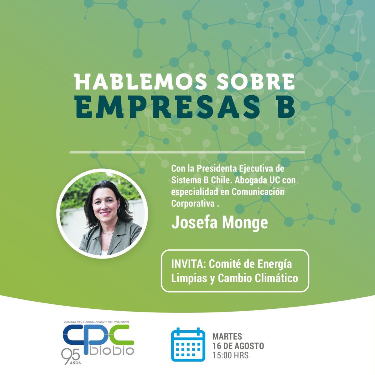 cpcbiobio's tweet photo. 🔰El Comité de Energías Limpias y Cambio Climático 🌎 ♻️🌳 los invita a sumarse a una interesante conversación sobre “Empresas B”.
🗓Martes 16 de agosto
🕐 15:00 horas  
🖥️Vía Meet: https://t.co/emdktlGvGt
Los esperamos! 🫶👏👏 https://t.co/RvvCW5b16s