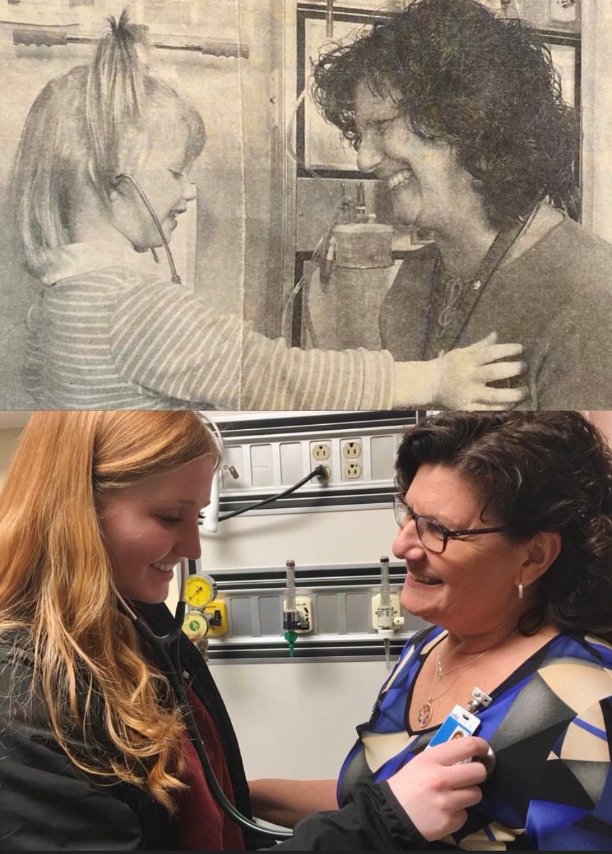 Emily with her favourite nurse Louise at 3 years old (top) & 17 years old (bottom). 'The staff @SickKidsNews became part of my family.' Thank you @Sobeys & @CCHFoundations for your support of Child & Youth Mental Health. Let’s create a #FamilyOfSupport for patients like Emily.