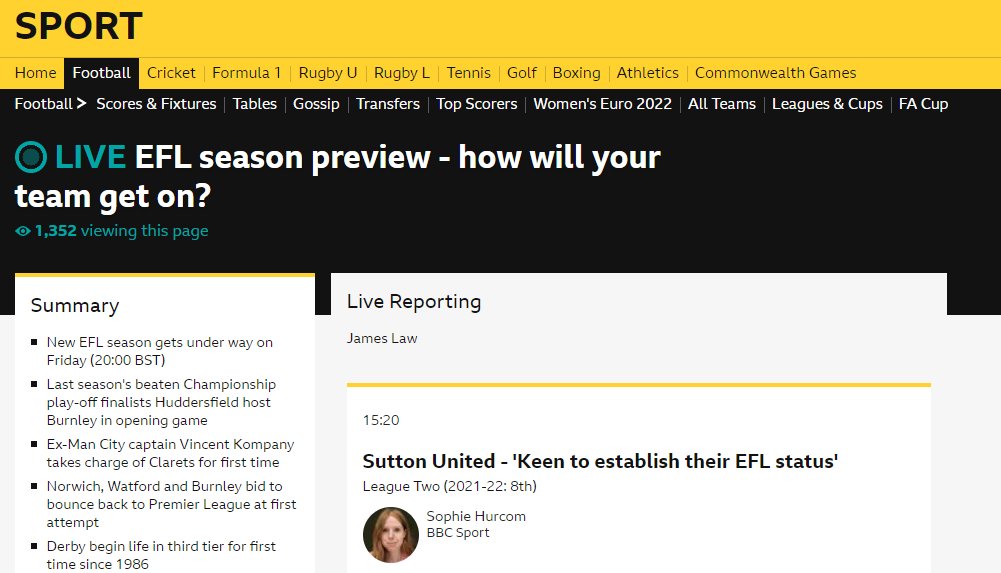 KLAXON: Club football returns tonight (yes, in July). We've got pre-season analysis on all 72 EFL clubs from BBC commentators and reporters across the country, right here: bbc.in/3vohQCi #bbcefl
