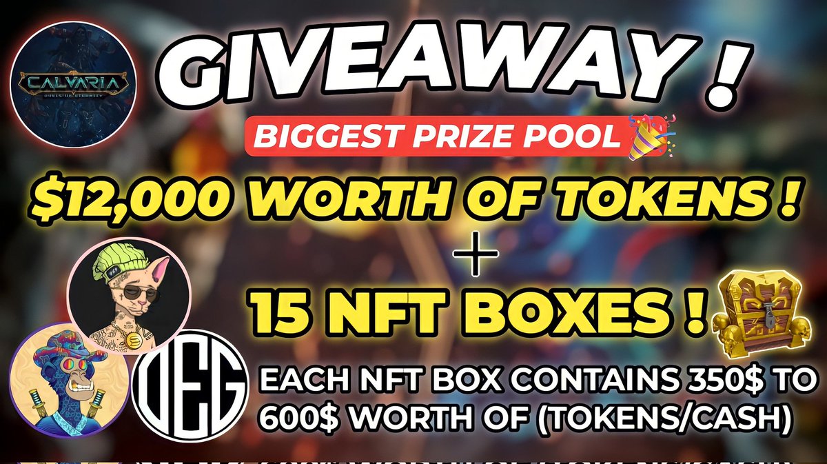 ⚔️ Partnership With <a href="/CalvariaP2E/">Calvaria: Duels of Eternity</a>

🎟️ Giveaway -
Total Prize Pool 12000$ Worth Token 🎁 + 15 Box (Worth 800$)

To Enter - 
1⃣ Follow @Akatsuki_0899 🔔 &amp; <a href="/CalvariaP2E/">Calvaria: Duels of Eternity</a>
2⃣ ❤️, RT &amp; Tag 2 friends
3️⃣ Finish Gleam Task 👉wn.nr/QLvnSc

⏰15 AUGUST
#Airdrop #NFTGiveaway #NFTs