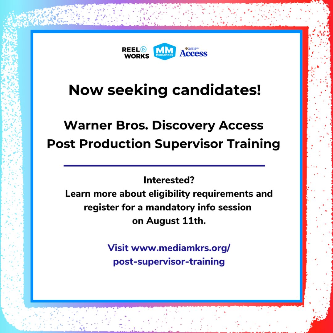 WBDAccess's tweet photo. Seeking rising post coordinators for a free, 7-week, virtual training aiming to develop post-production supervisors to work in high-end scripted programming. Connect with industry professionals to gain industry knowledge, opportunities to network, and professional development! https://t.co/0lUZr7ZIQb