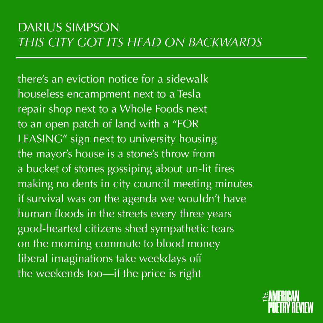 If you were at aprweb.org, you'd already be reading great new work from our July/August issue, like this one by Darius Simpson. What are you waiting for?