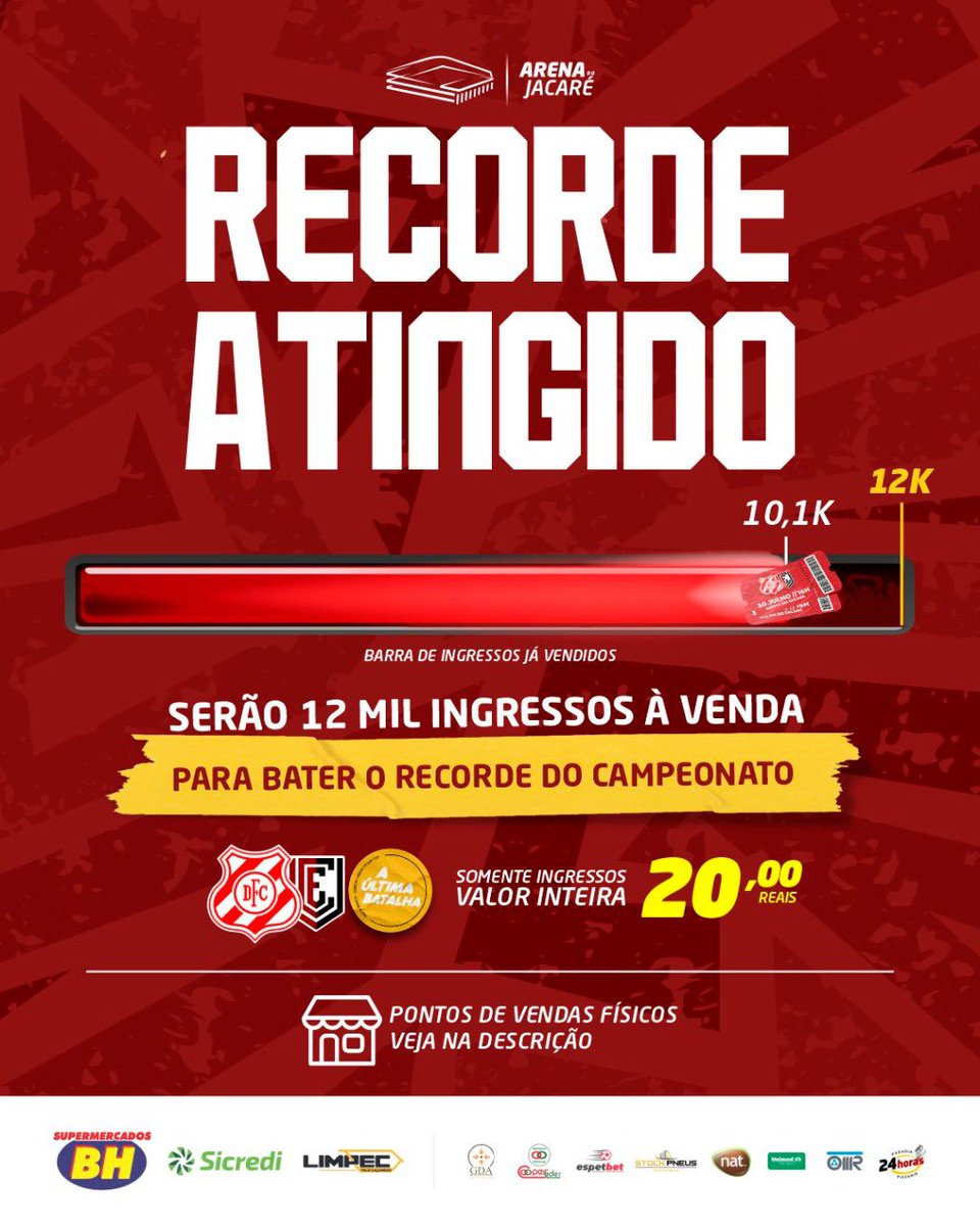 RECORDE BATIDO ✅ Nossa torcida é FE-NO-ME-NAL. 🎟 Restam poucos ingressos nos pontos de venda. Não deixe para a última hora. #SeuApoioNossoAcesso #VamoSubirDemo 🐊