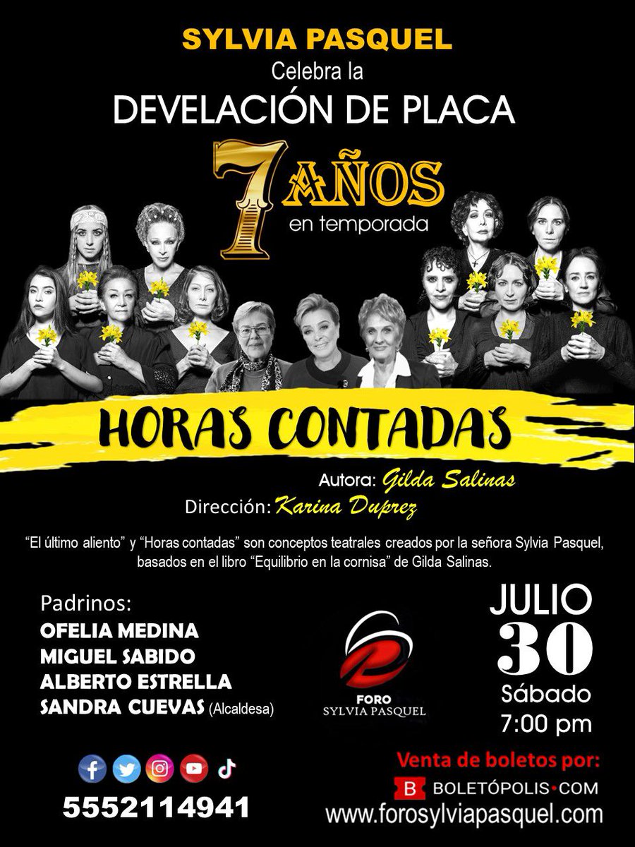Jenny Ibel (@jeninos) on Twitter photo DEVELACIÓN PLACA #HorasContadas 7 AÑOS EN TEMPORADA. 🎭
<a href="/ariannademexico/">Arianna de México</a> <a href="/FatimaTorre/">Fátima Torre</a> <a href="/SarfatiFanny/">Fanny Sarfati</a> <a href="/amayablas/">Amaya Blas</a> <a href="/SandrulyGaleano/">Sandra Galeano -Sandruly</a> <a href="/ginavarela/">Gina Varela</a>
<a href="/Georgina_Rabago/">Georgina Rábago</a> <a href="/LuzMaMezaRadio/">Luz Maria Meza</a> @boletopolis
FELICITACIONES <a href="/ForoPasquel/">Foro Sylvia Pasquel</a> <a href="/sylviapasquel/">Sylvia Pasquel</a> <a href="/karinaduprez/">karina duprez</a> #GildaSalinas
Gracias. DEVELACIÓN PLACA #HorasContadas 7 AÑOS EN TEMPORADA. 🎭
<a href="/ariannademexico/">Arianna de México</a> <a href="/FatimaTorre/">Fátima Torre</a> <a href="/SarfatiFanny/">Fanny Sarfati</a> <a href="/amayablas/">Amaya Blas</a> <a href="/SandrulyGaleano/">Sandra Galeano -Sandruly</a> <a href="/ginavarela/">Gina Varela</a>
<a href="/Georgina_Rabago/">Georgina Rábago</a> <a href="/LuzMaMezaRadio/">Luz Maria Meza</a> @boletopolis
FELICITACIONES <a href="/ForoPasquel/">Foro Sylvia Pasquel</a> <a href="/sylviapasquel/">Sylvia Pasquel</a> <a href="/karinaduprez/">karina duprez</a> #GildaSalinas
Gracias.