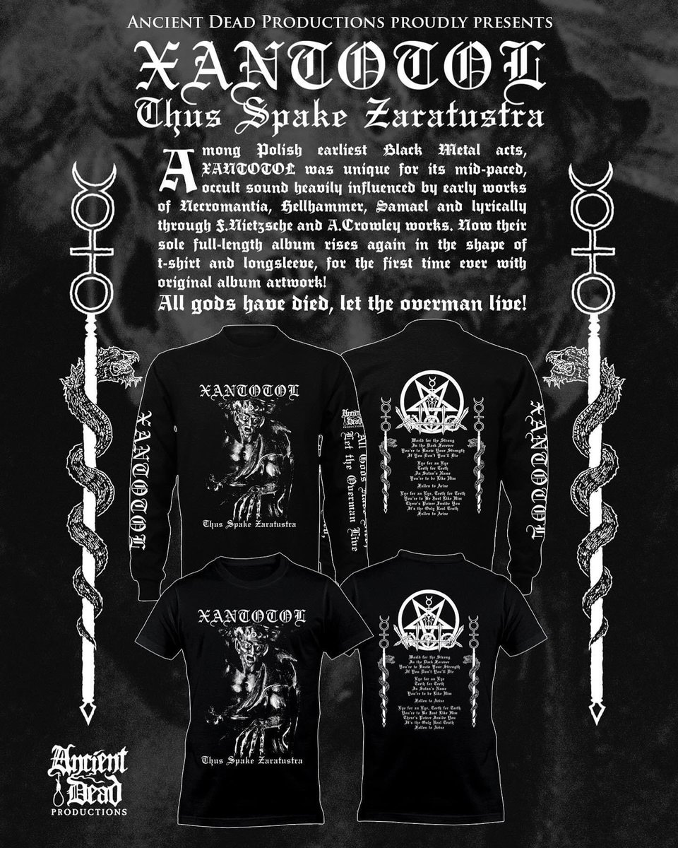 SJuszcze's tweet photo. Cudo
#xantotol #thusspakezaratustra #cultoftheblackpentagram #adp #ancientdead #ancientdeadprod #ancientdeadproductions #blackmetal #polishblackmetal #occultblackmetal #blackmetaltshirt #blackmetalshirts #officialmerch #officialmerchandise
#tshirt #longsleeve https://t.co/yqe2Whgk4Z